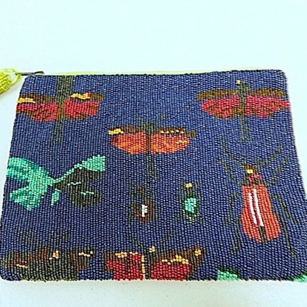 Miss Albright beaded clutch bag tassel NEW blue orange PARTY evening